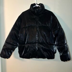 a new day Shiny Black Puffer Jacket